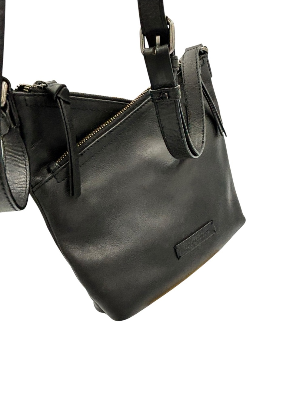 Lucky Brand Black Leather Asymmetrical Zip Crossbody Shoulder Bag - Picture 5 of 10